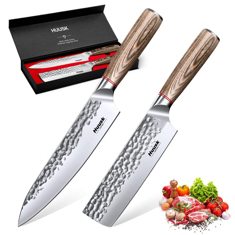 Huusk cuchillo chef de 8 pulgadas, afilado y versátil para cortar carne y hierbas con precisión.