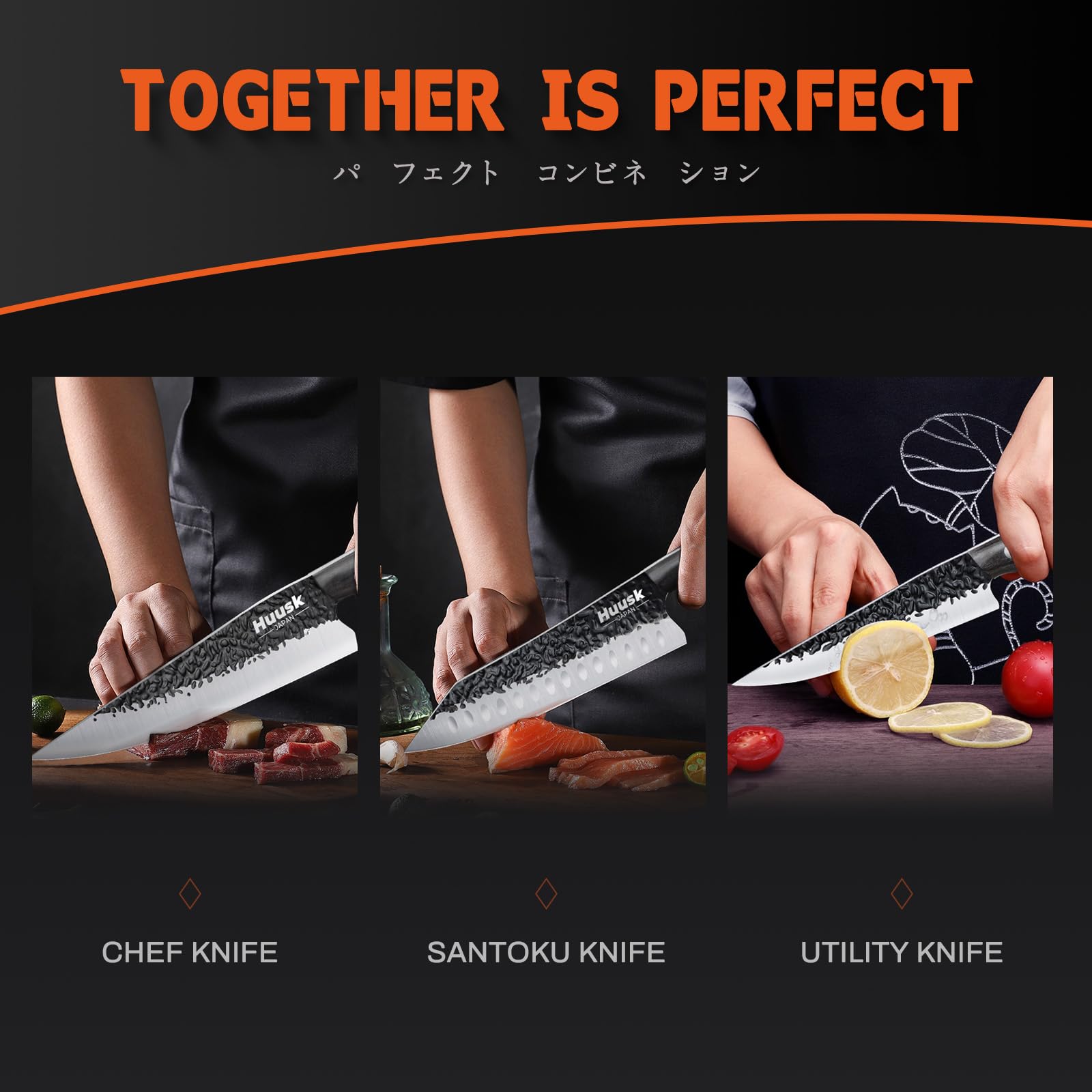 Cuchillo Huusk chef: precisión de 15 grados para cortes suaves.