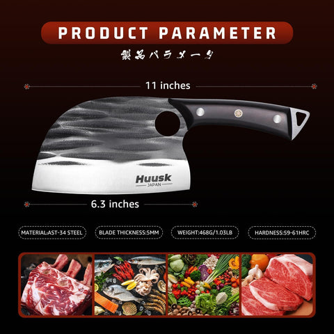 Huusk Cuchillo Chef Serbio Mejorado, funda de cuero para guardar seguro.