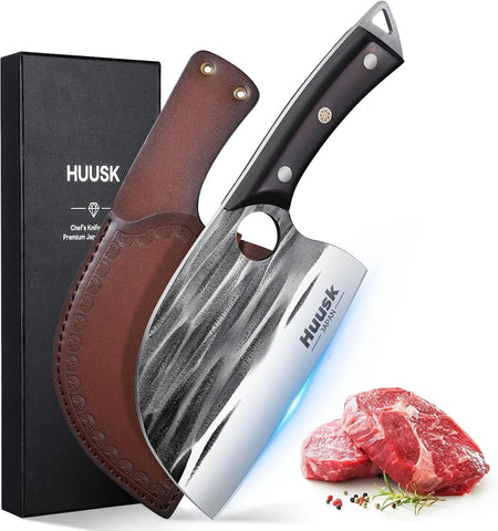 Huusk Cuchillo Chef Serbio Mejorado, hoja afilada para cortar carne con precisión.