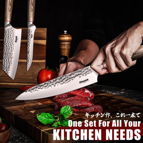 Huusk cuchillo de cocina: textura martillada de la hoja para cortes suaves