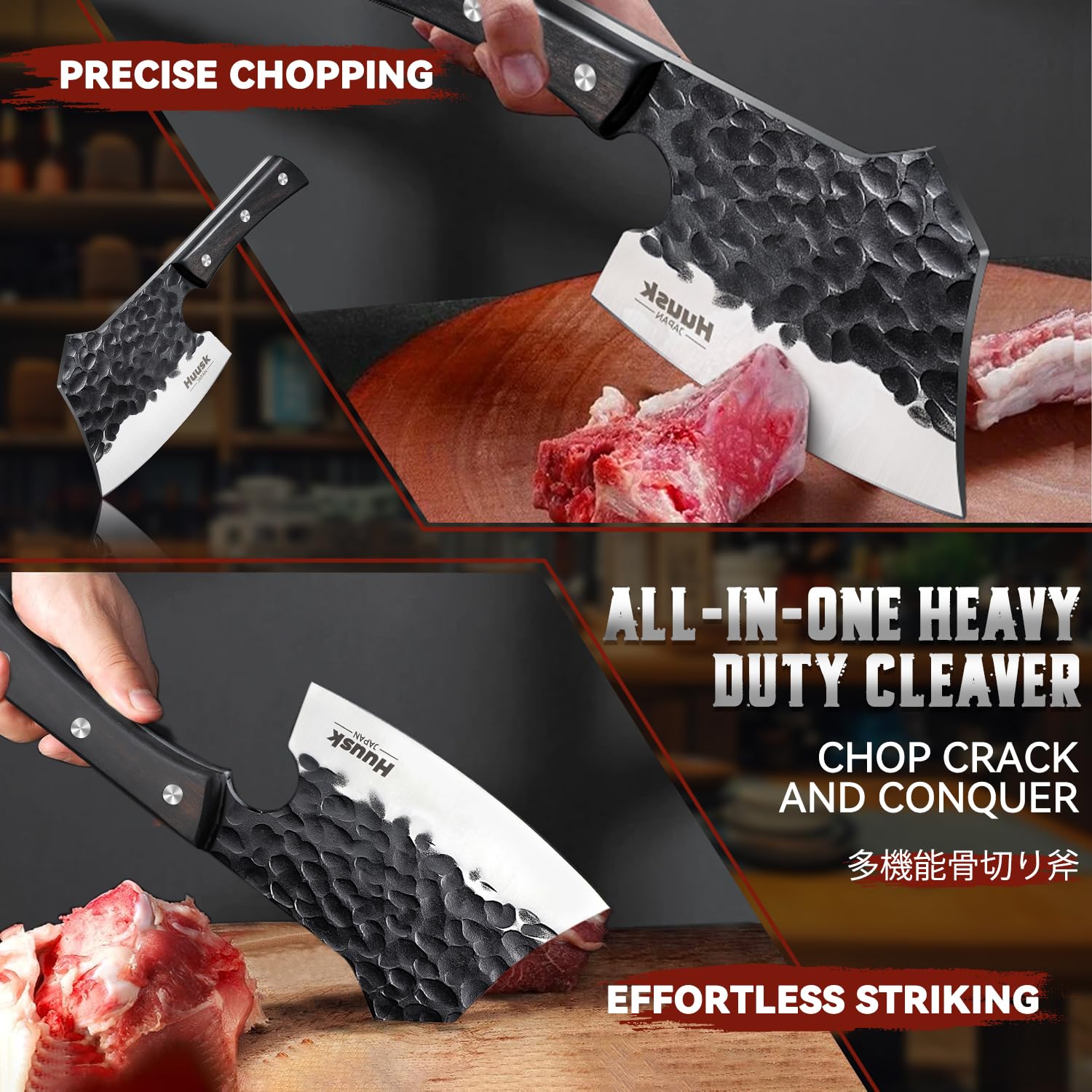 Huusk cuchillo corte-carne-dura: filo afilado para cortes limpios en carnes.