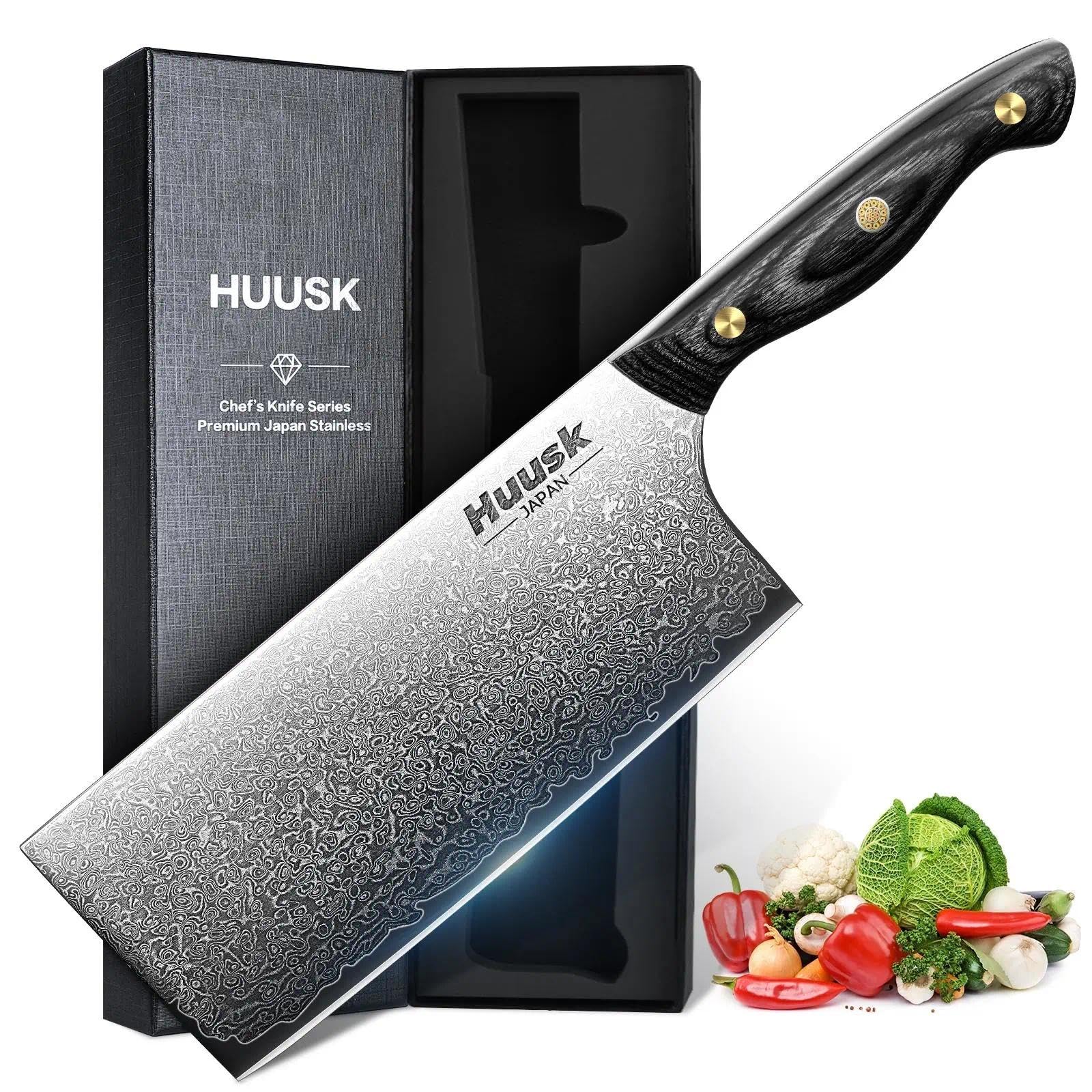 Huusk cuchillo Damascus 7 pulgadas, corte de carne preciso y eficiente