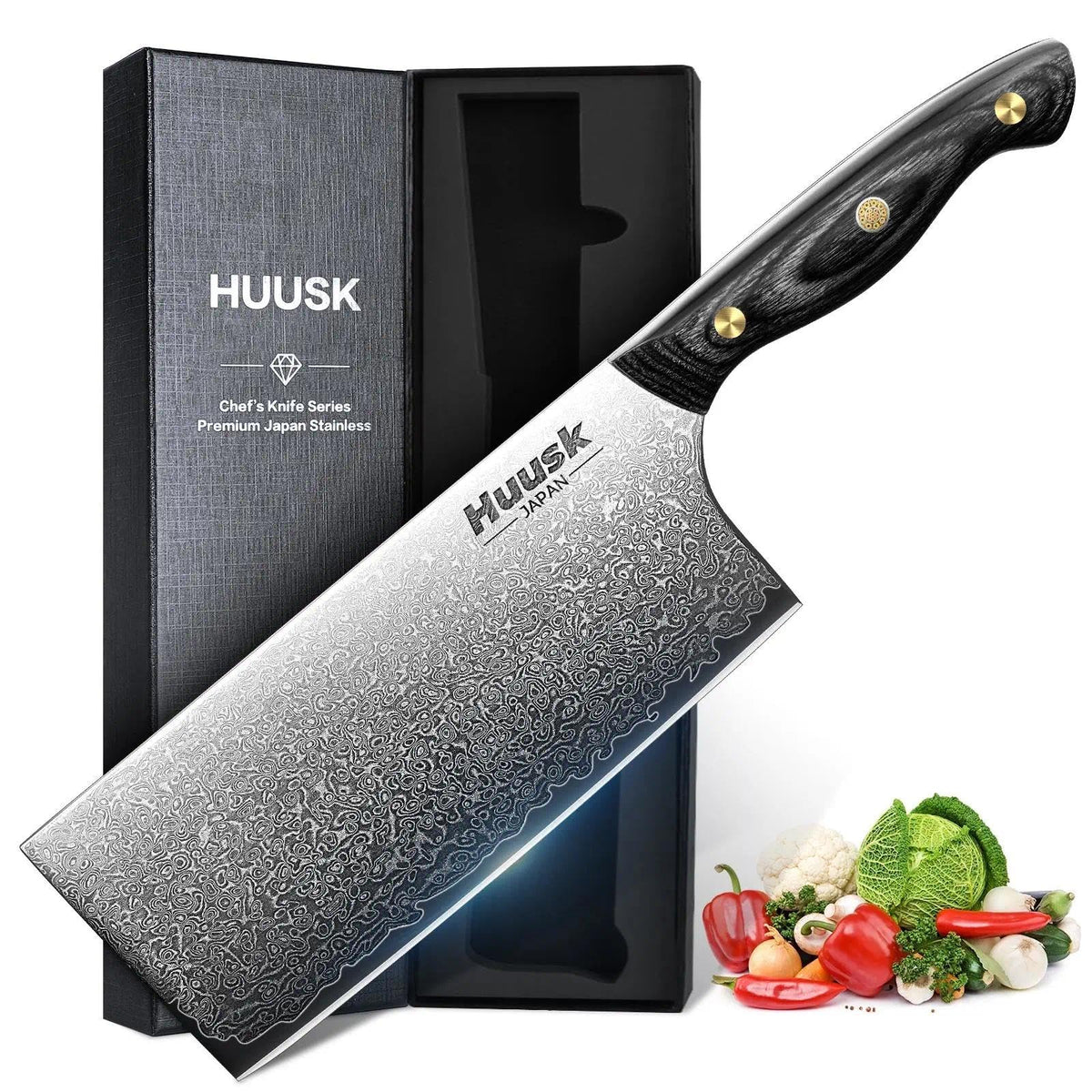 Huusk cuchillo Damascus 7 pulgadas, corte de carne preciso y eficiente