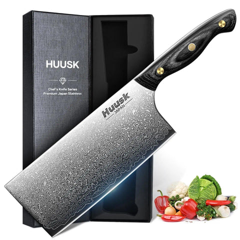 Huusk cuchillo Damascus 7 pulgadas, corte de carne preciso y eficiente