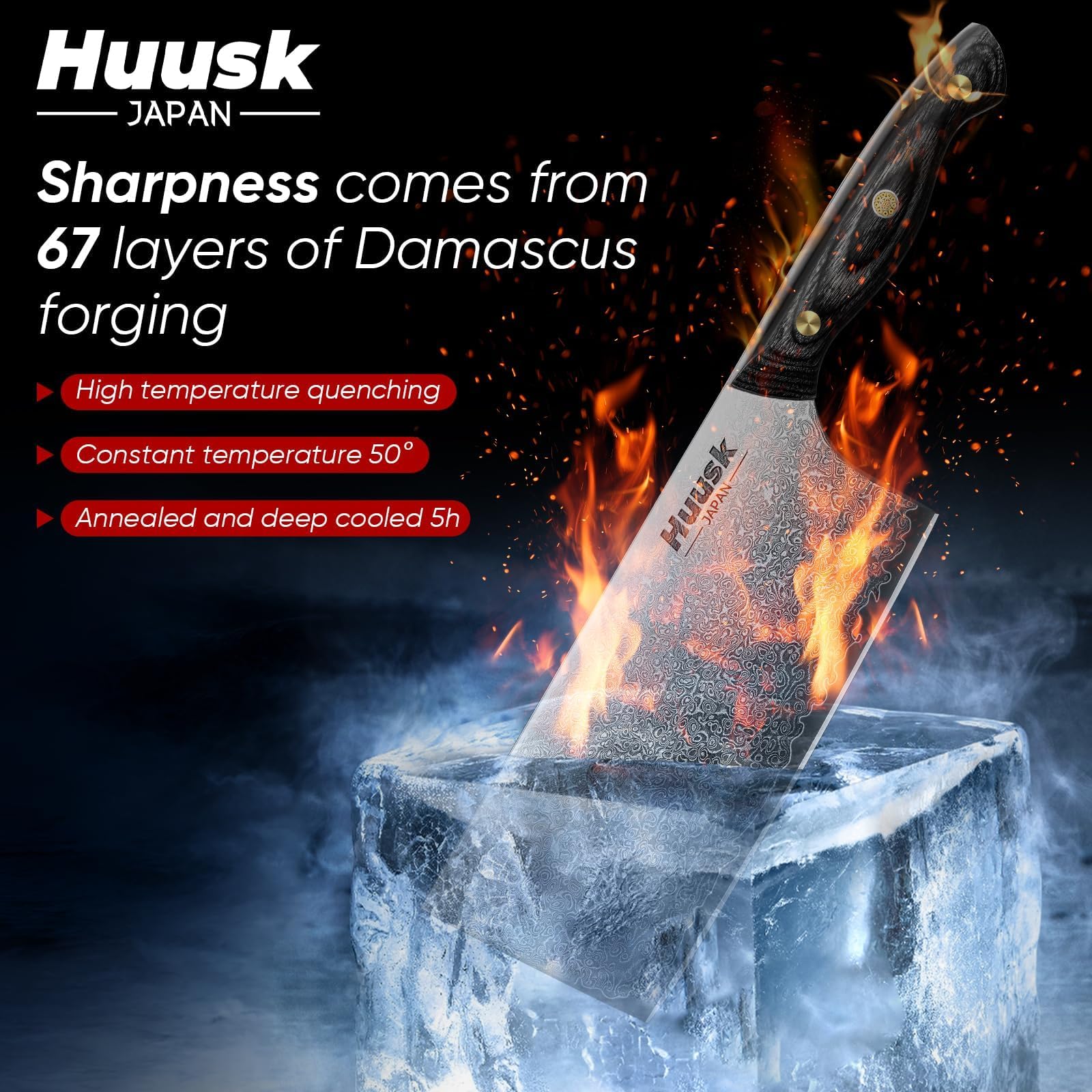 Huusk cuchillo Damascus 7 pulgadas, corte de verduras grandes con control