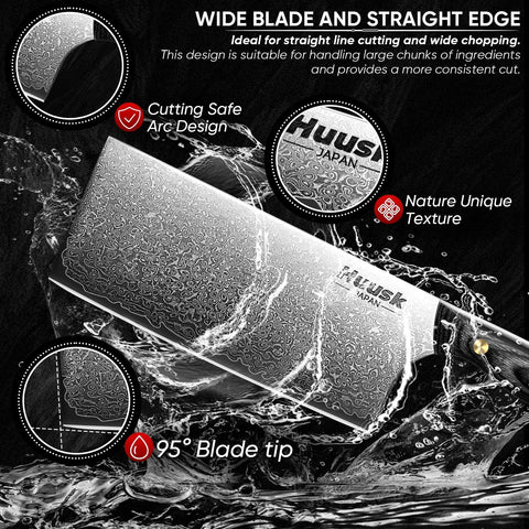 Huusk cuchillo Damascus 7 pulgadas, mango de ébano ergonómico para agarre cómodo