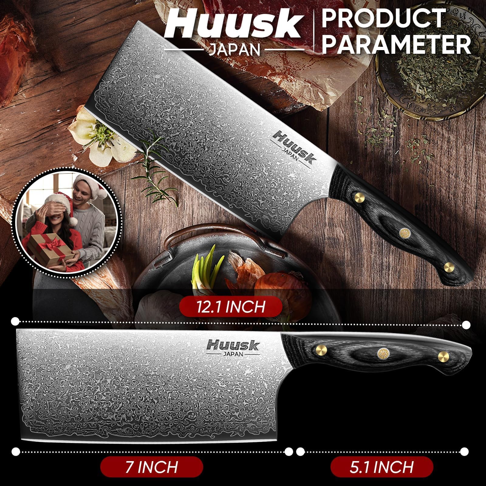 Huusk cuchillo Damascus 7 pulgadas, regalo ideal para cocinas y Navidad