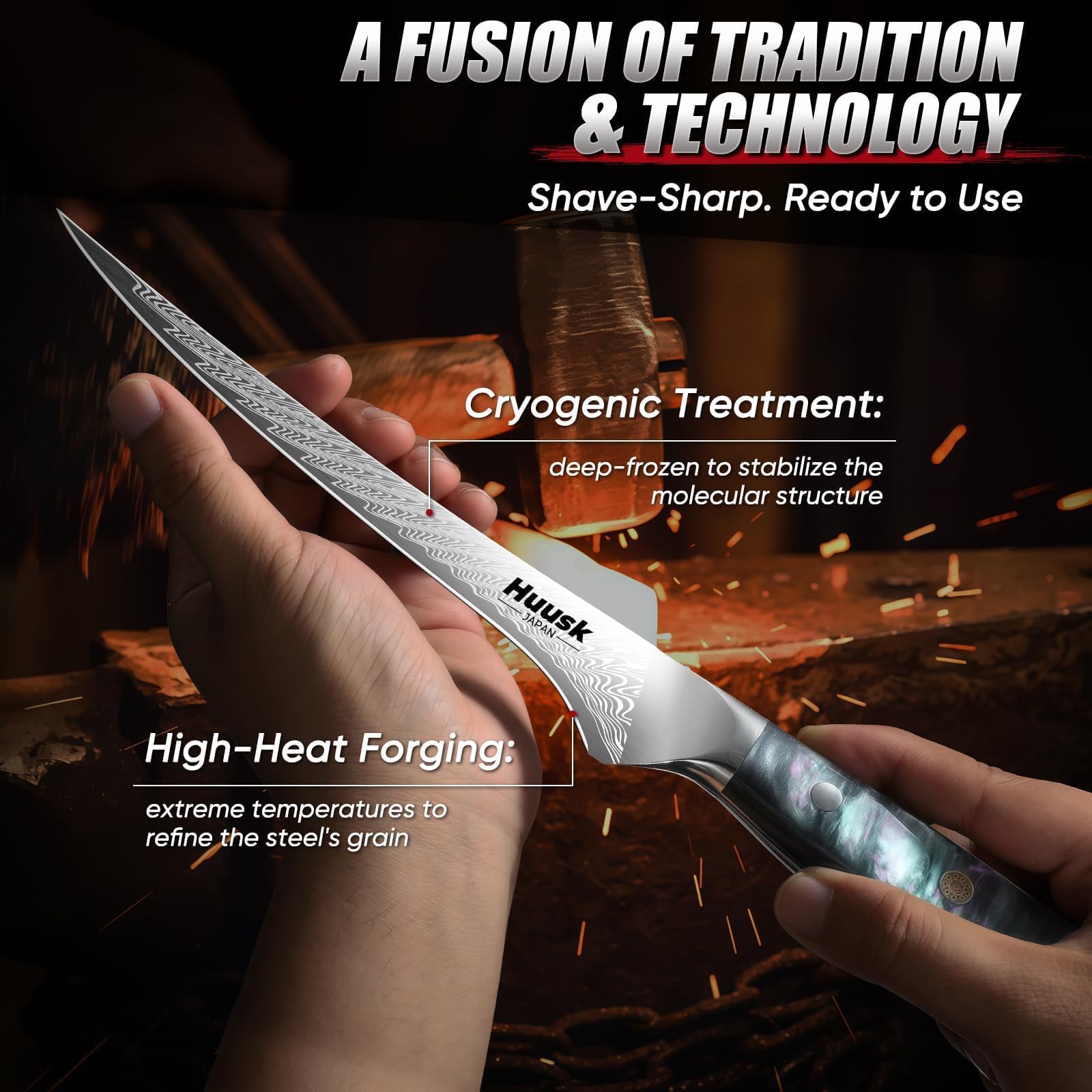 Huusk Cuchillo Filetear 7 pulgadas, uso diario en cocina profesional