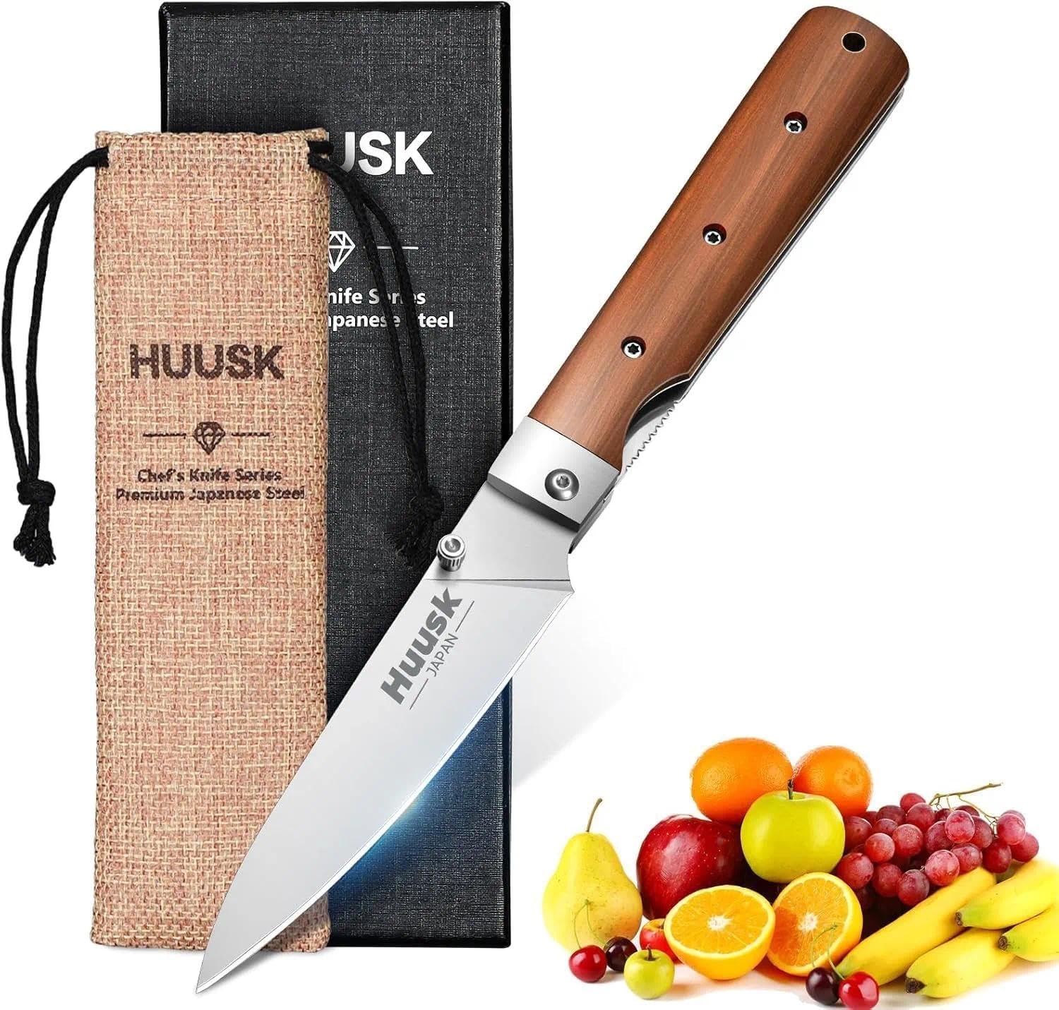 Huusk cuchillo fruta plegable japonés con hoja 440C para cortes precisos
