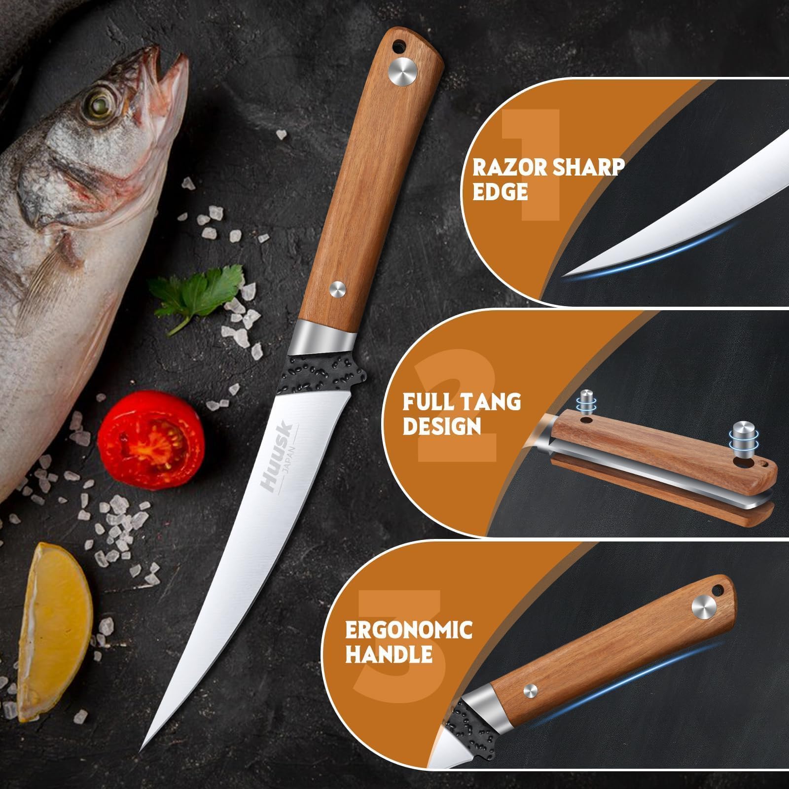 Huusk hoja flexible y afilada, se adapta a la forma del pescado