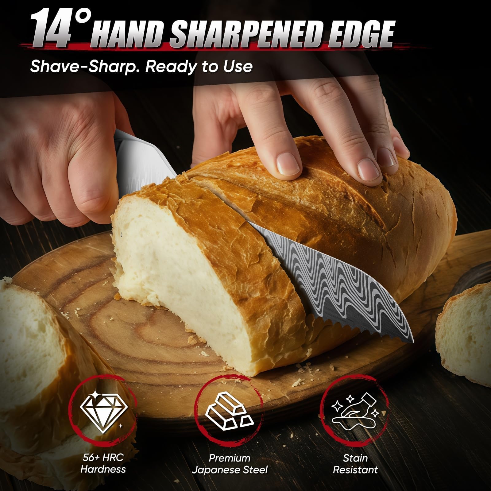 Huusk cuchillo con mango de resina ergonómico para agarre seguro y cómodo.