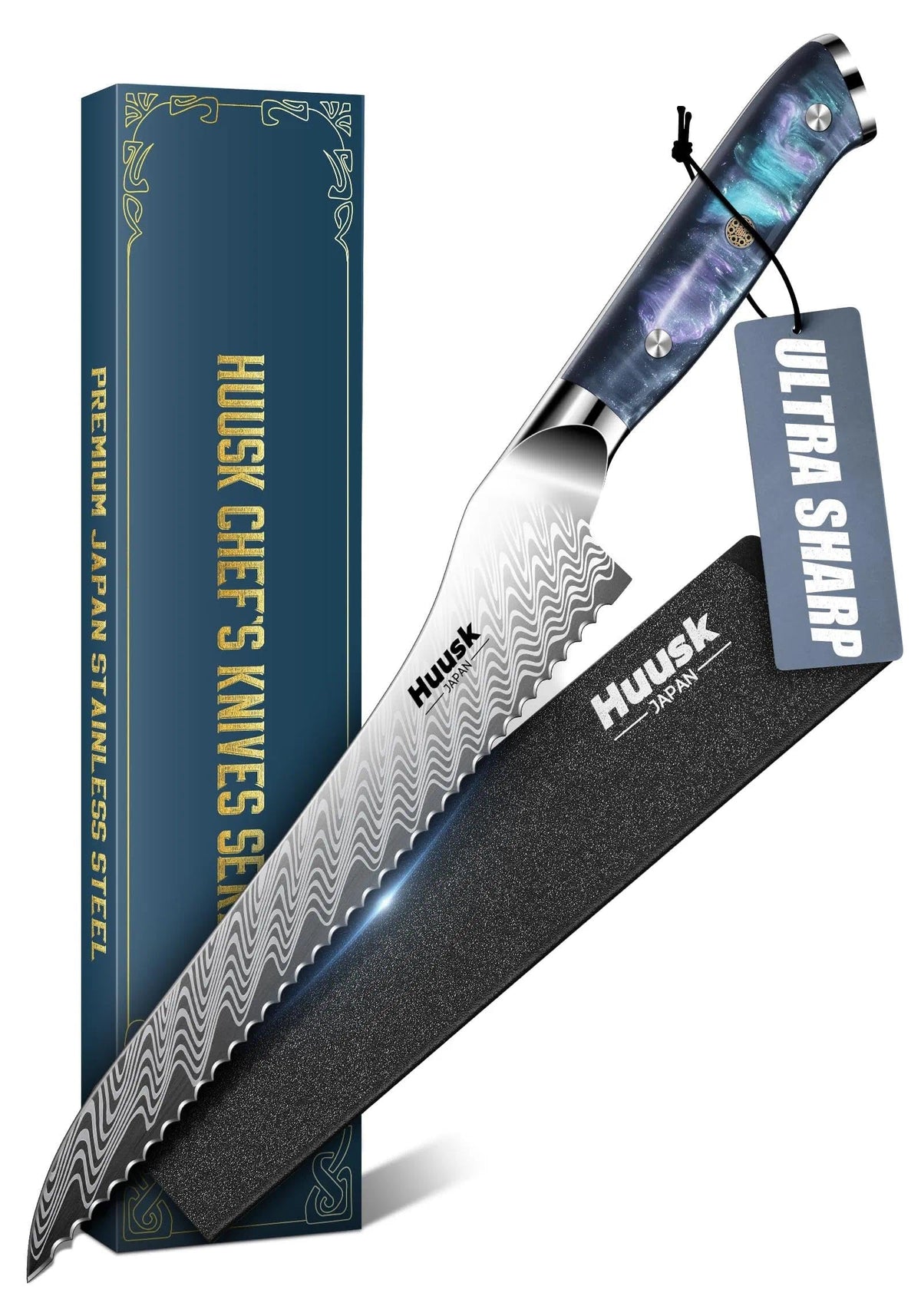 Huusk cuchillo pan serrado de 8 pulgadas para rebanar pan casero con facilidad.