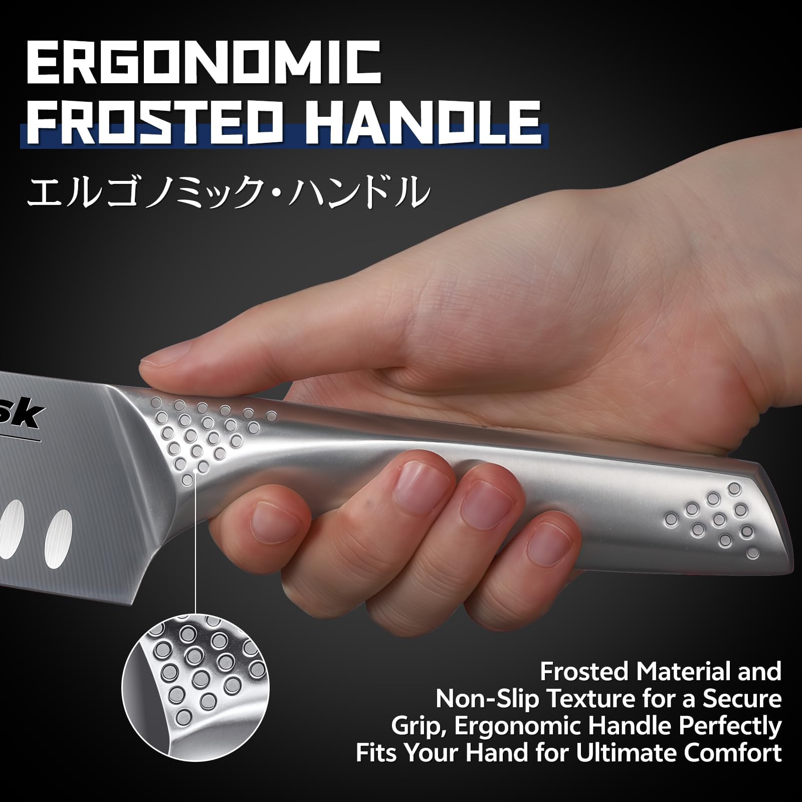 Huusk cuchillo santoku ergonómico con mango cómodo para uso prolongado.
