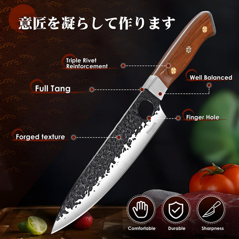 Huusk cuchillo santoku con textura martillada evita que los alimentos se peguen