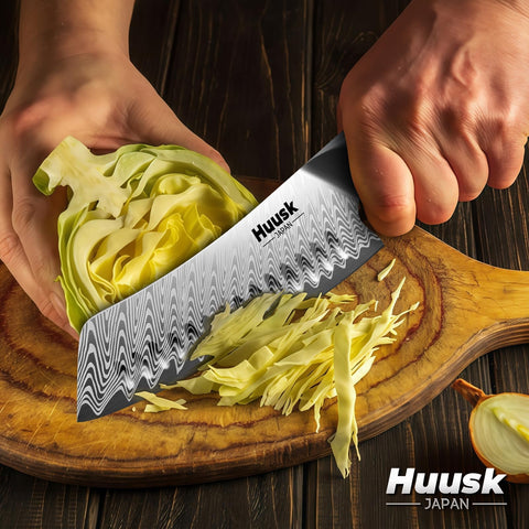 Huusk cuchillo de utilidad japonés, versatilidad para picar y rebanar.