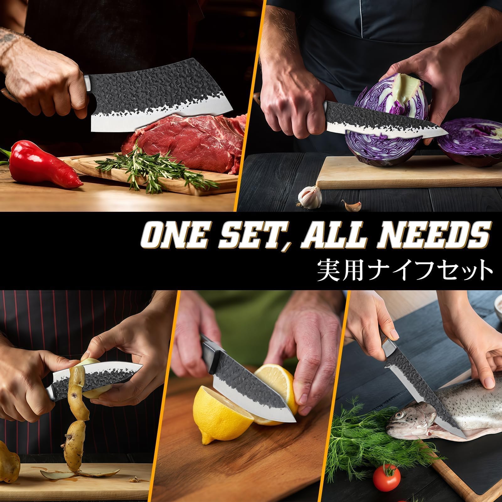 Huusk cuchillo utilidad mango madera ergonómico: menor fatiga durante cortes prolongados.