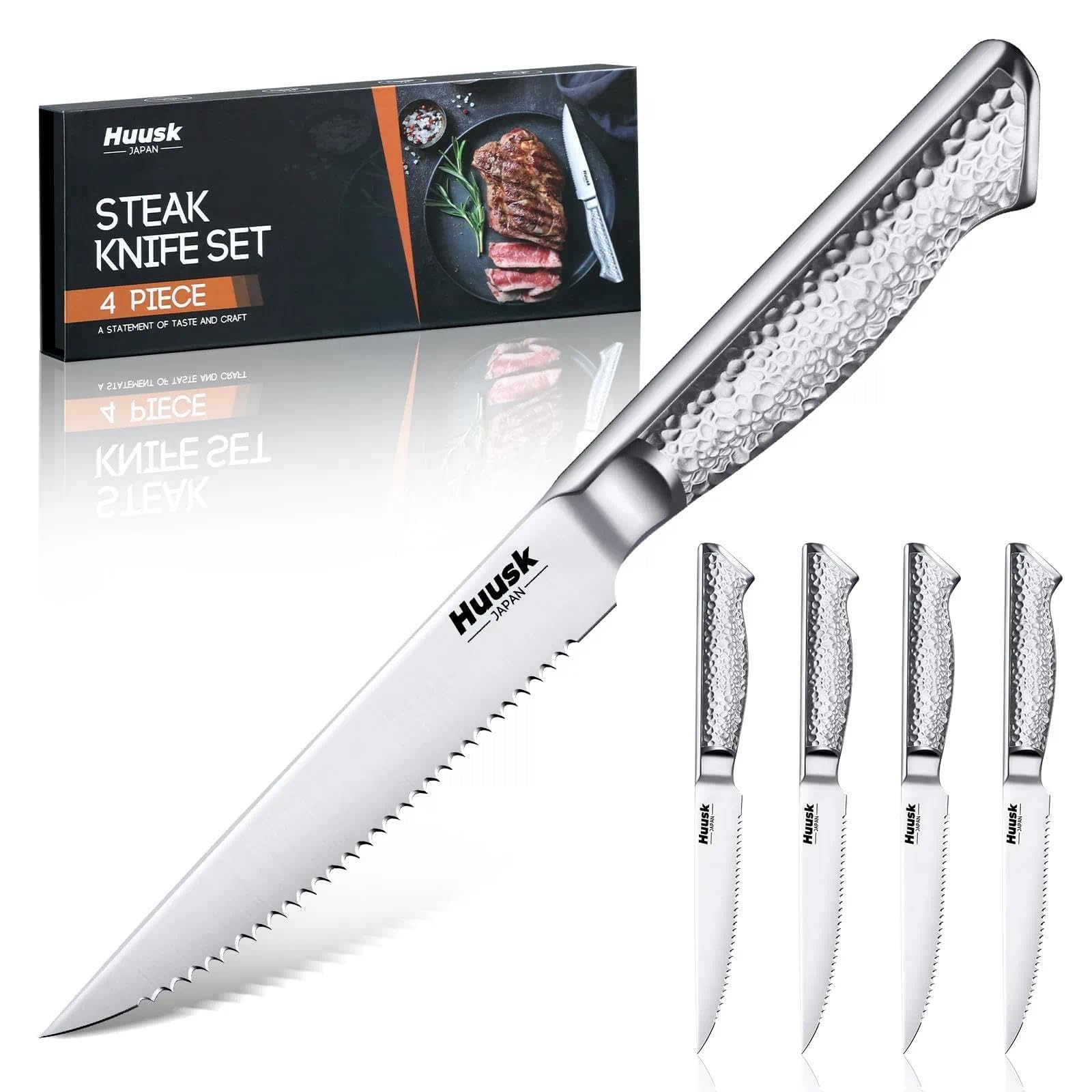 Huusk cuchillos para carne con sierra, 4-4.5 pulgadas, corte suave y jugoso