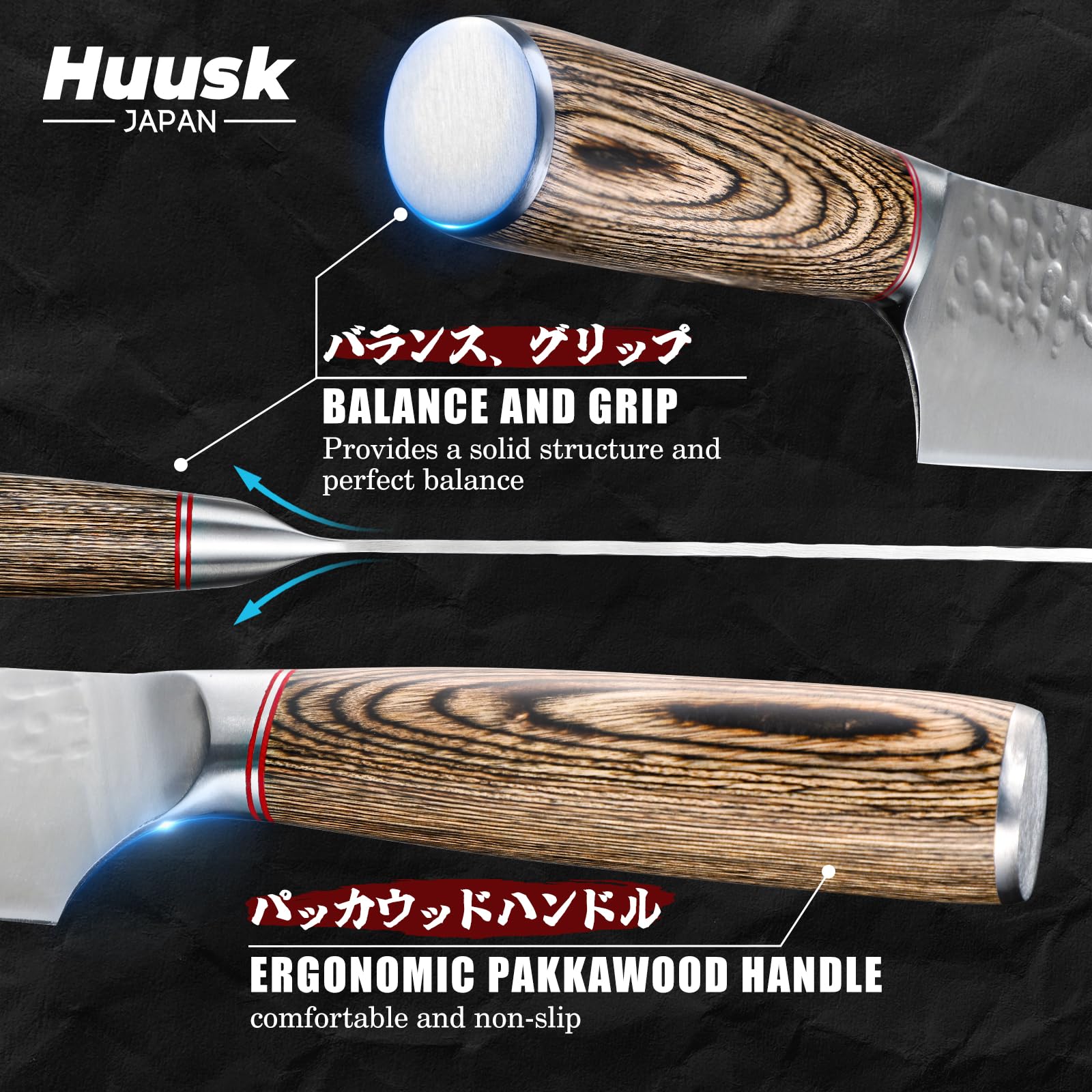 Huusk mango pakkawood ergonómico, agarre cómodo y reducción de fatiga.
