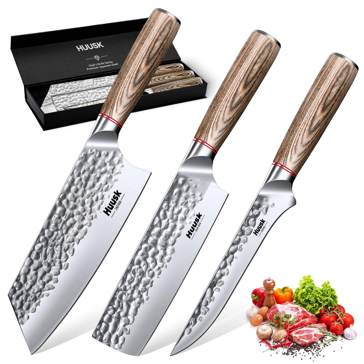 Huusk conjunto Nakiri japonés para verduras, corte limpio y rápido en casa.