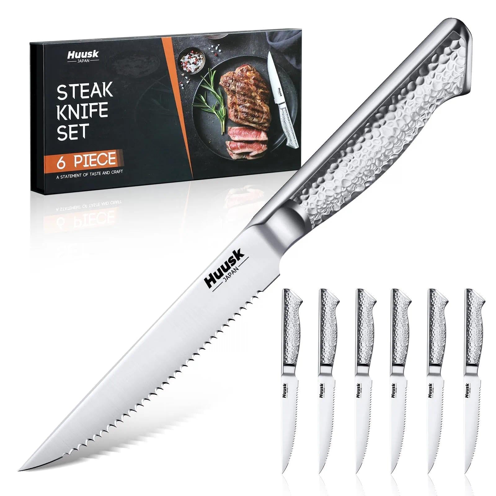 Huusk cuchillos de filete serrados de 4,5 pulgadas para cortes precisos y jugosos.