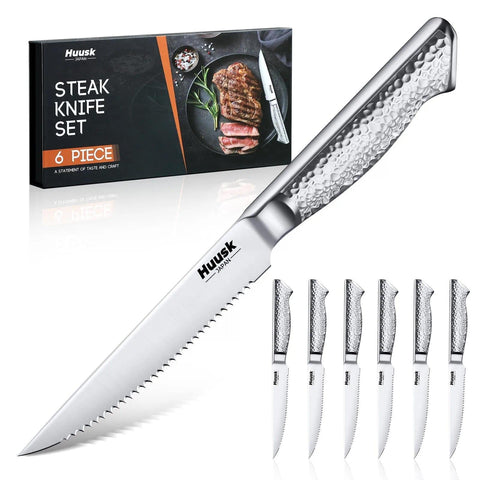 Huusk cuchillos de filete serrados de 4,5 pulgadas para cortes precisos y jugosos.