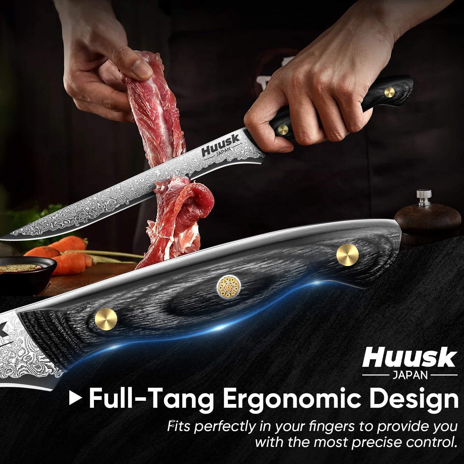 Huusk cuchillo damasco con empaque de regalo, presentación elegante.