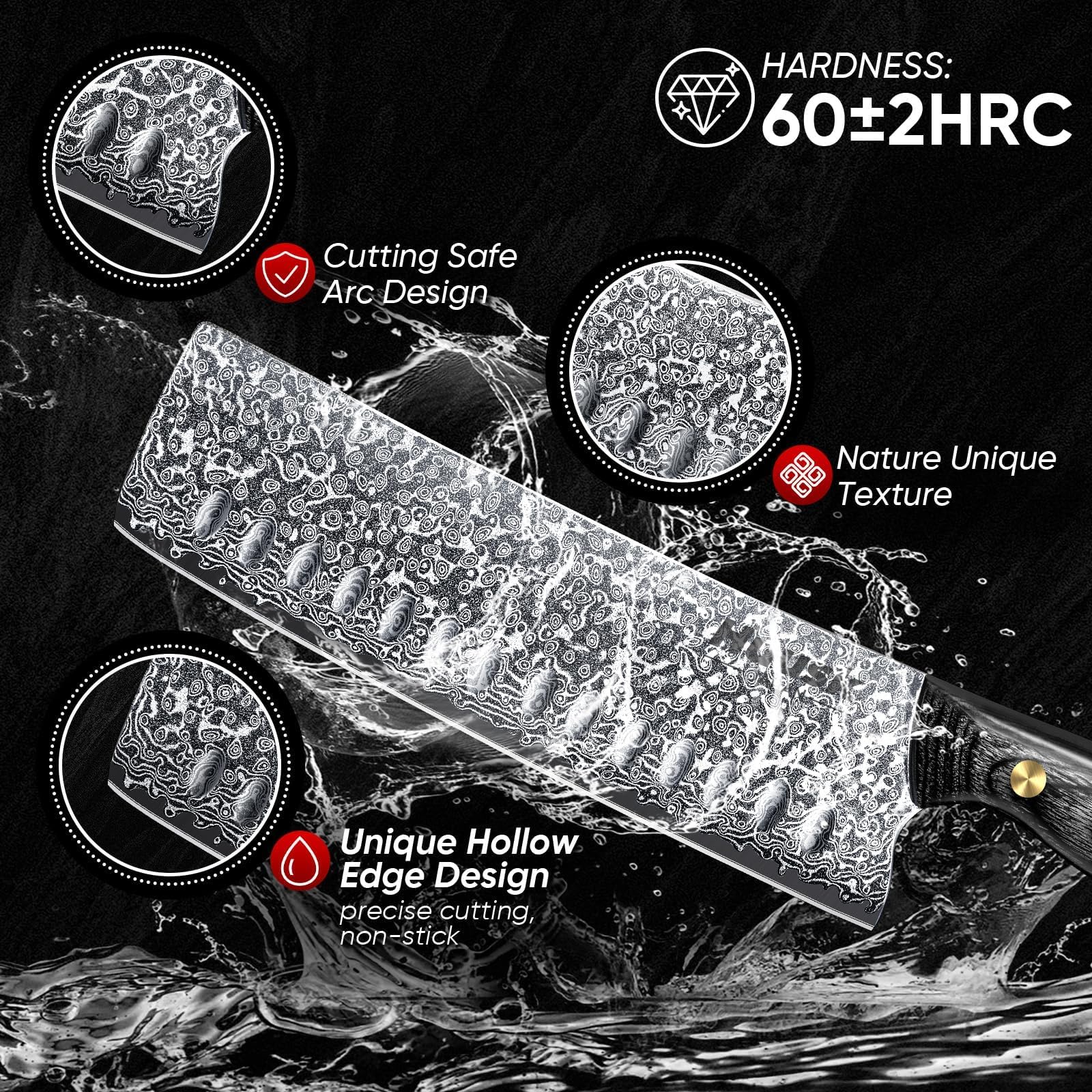 Huusk Nakiri damasco con filo resistente para uso diario.