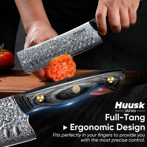 Huusk Nakiri damasco con diseño ergonómico para cocina diaria.