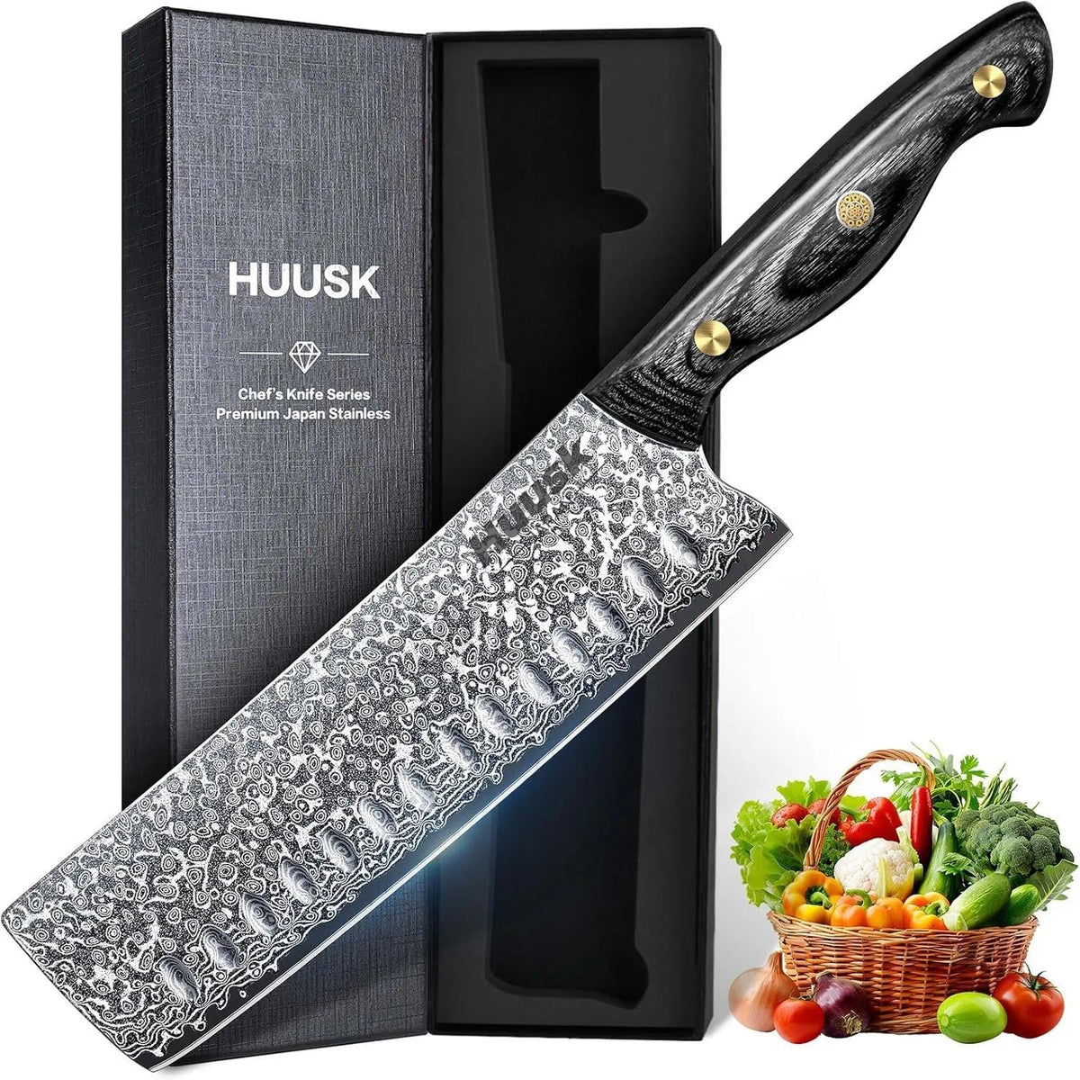 Huusk Nakiri damasco con hoja afilada para cortes precisos de verduras.