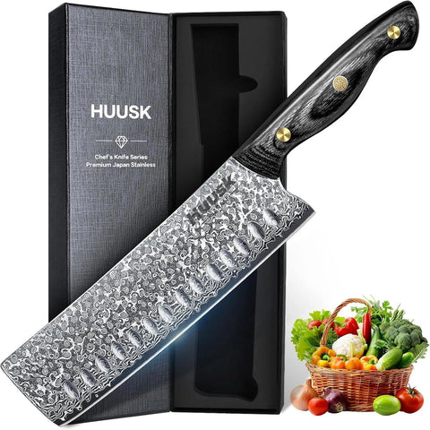 Huusk Nakiri damasco con hoja afilada para cortes precisos de verduras.