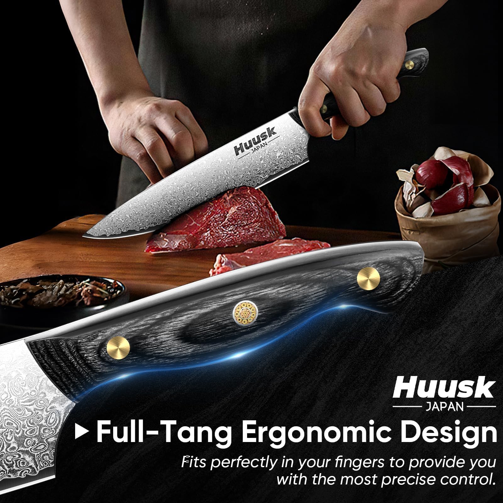 Cuchillo Huusk con equilibrio gracias al mango de ébano.