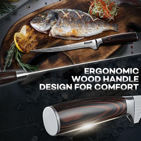 Huusk cuchillo filete para pescado afilado a 15 grados para cortes limpios.