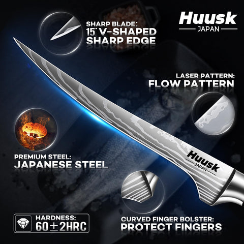 Huusk cuchillo filete con mango de madera ergonómico para uso prolongado.