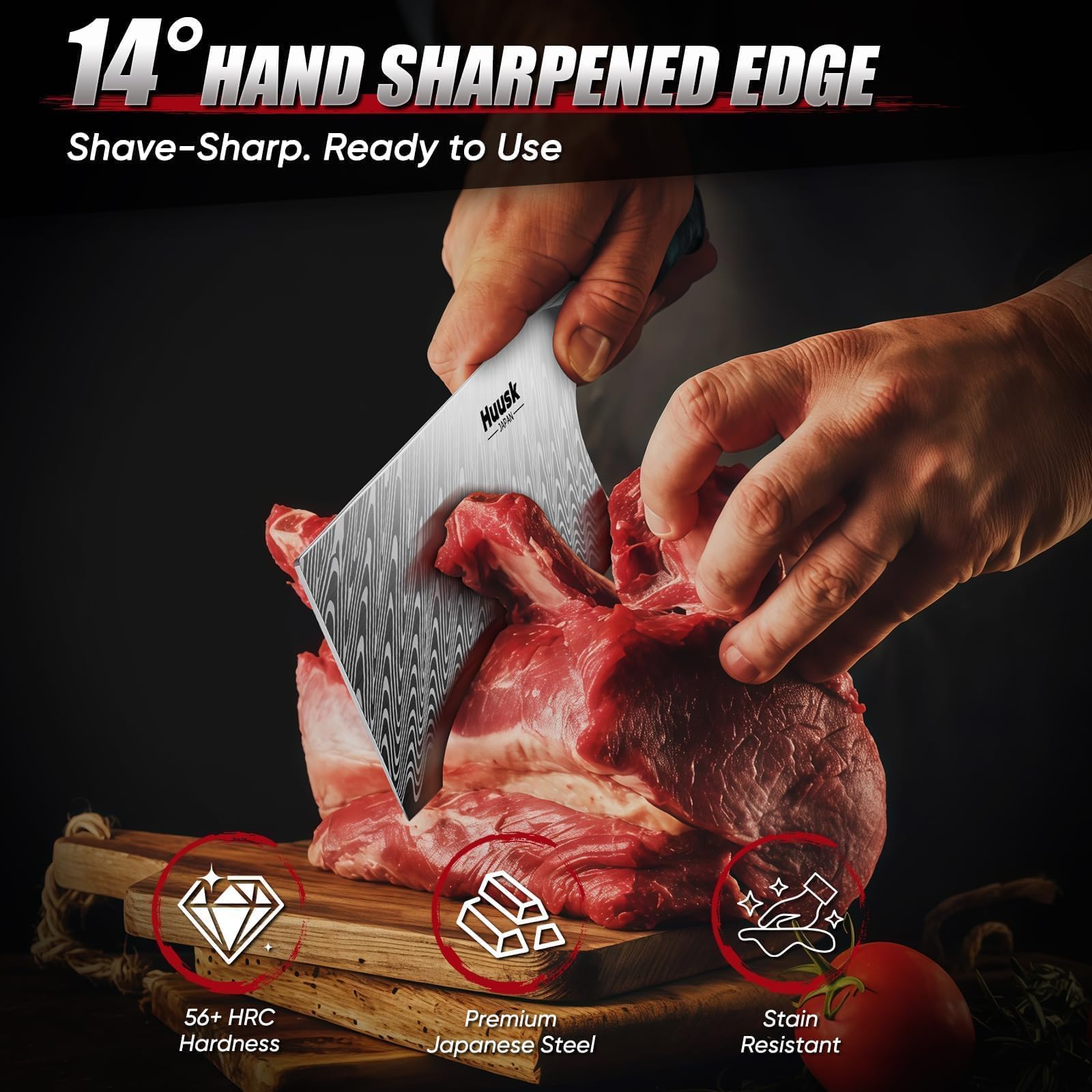 Huusk hoja acero japonés alto carbono garantiza afilado duradero.