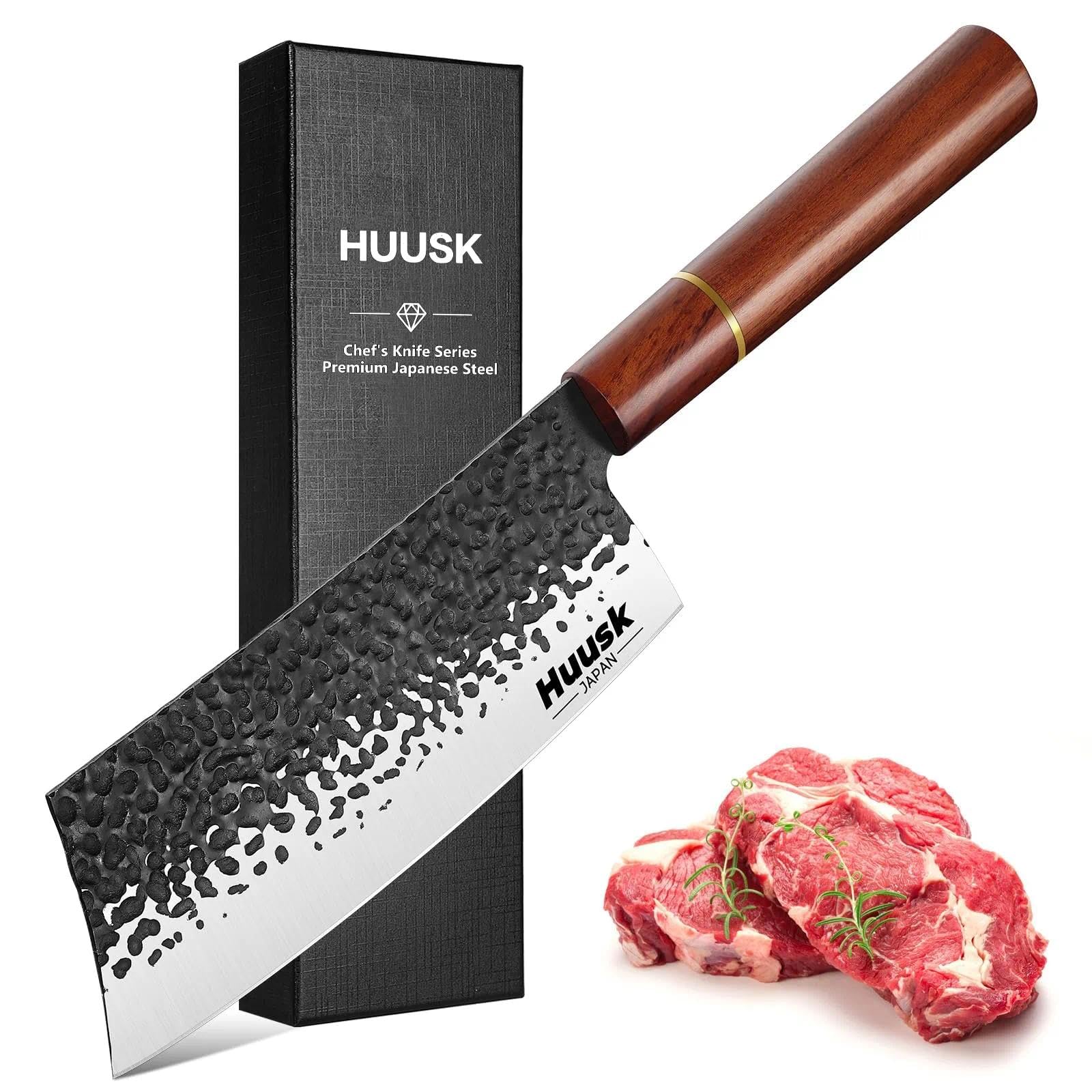 Huusk cuchillo con hoja curva ergonómica para cortes eficientes en la cocina.