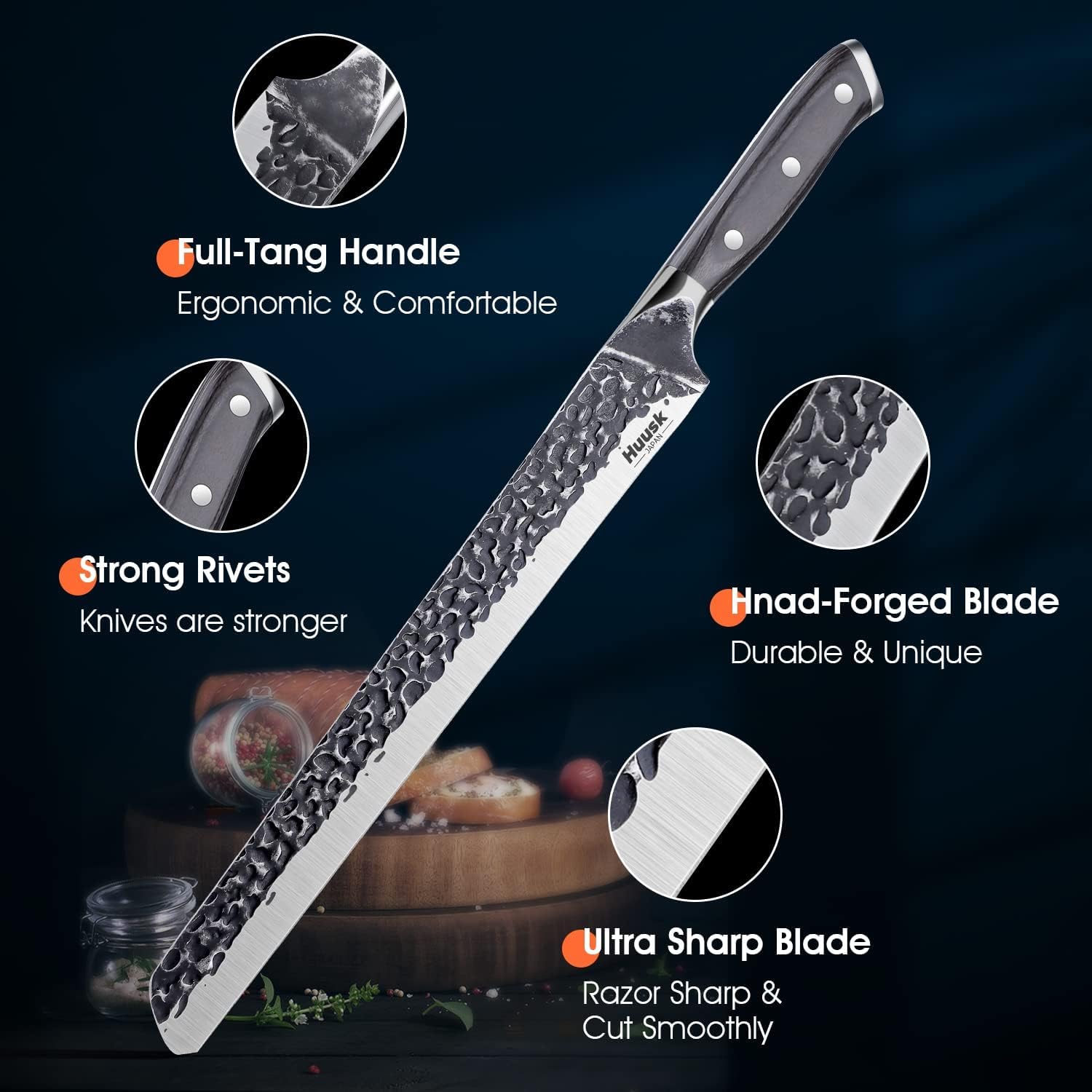 Huusk Japón cuchillo filetear 11-5 pulgadas superficie texturizada evita adherencia