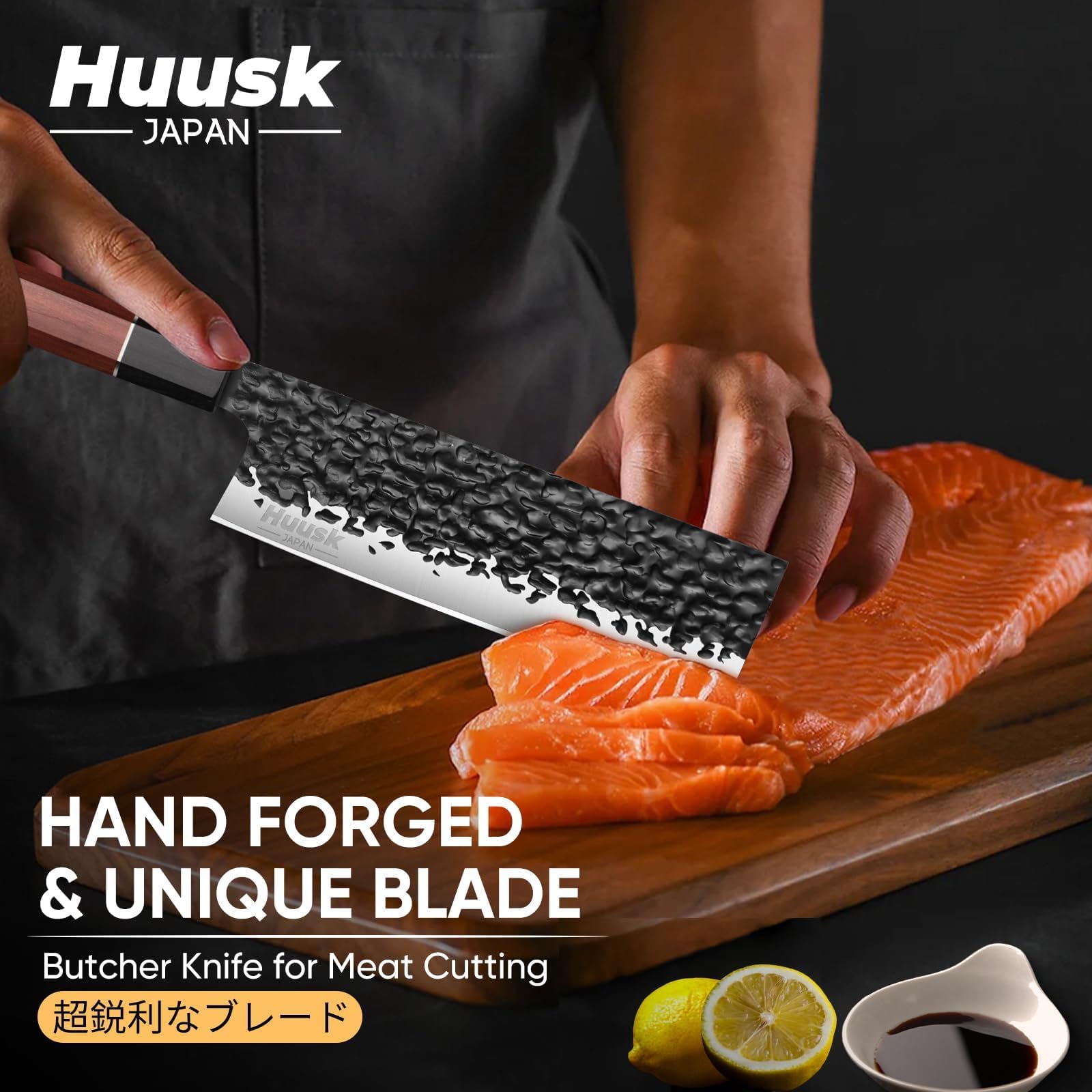 Huusk Nakiri con textura martillada evita que los alimentos se peguen al cortar