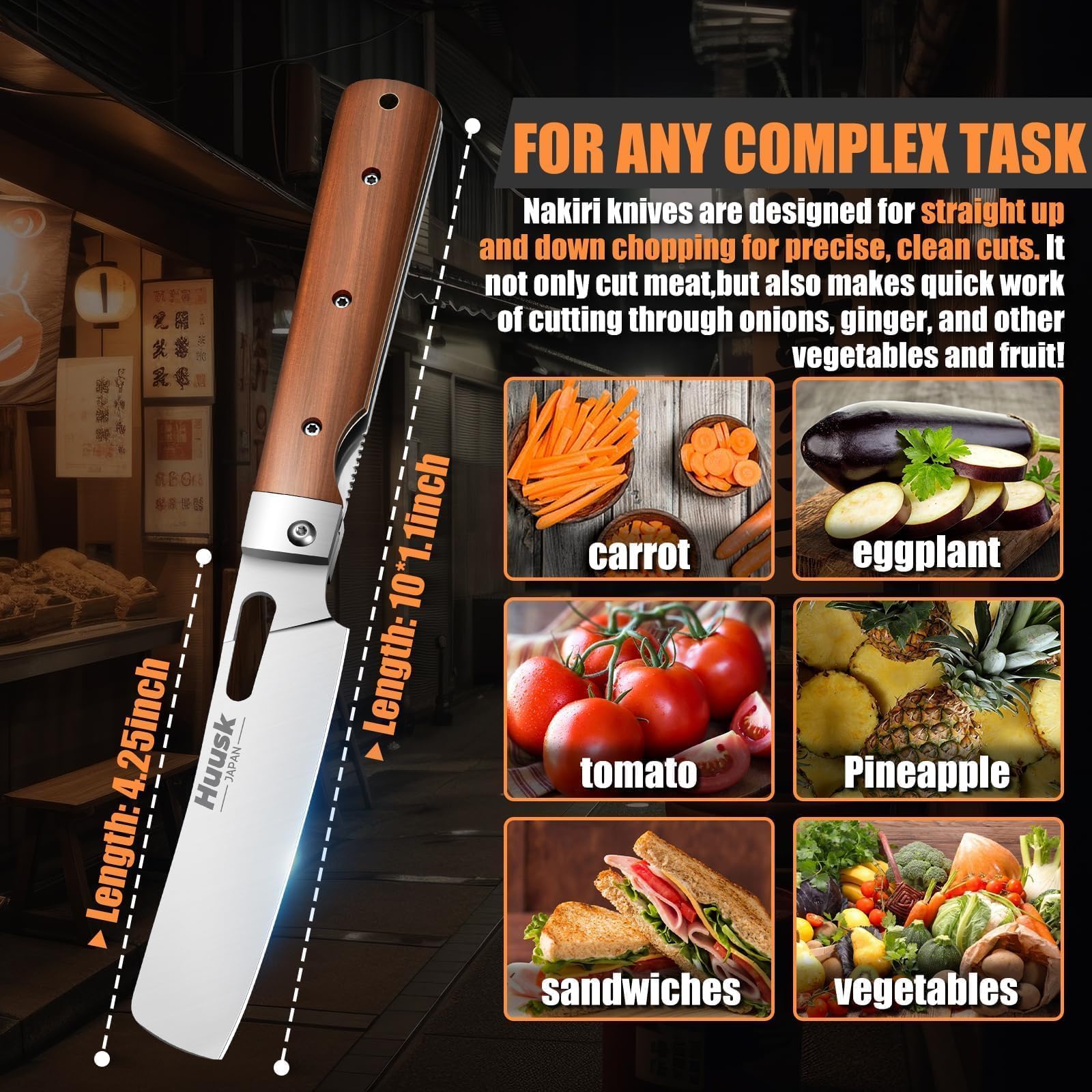 Huusk Nakiri: tamaño compacto ideal para barbacoa y actividades al aire libre.