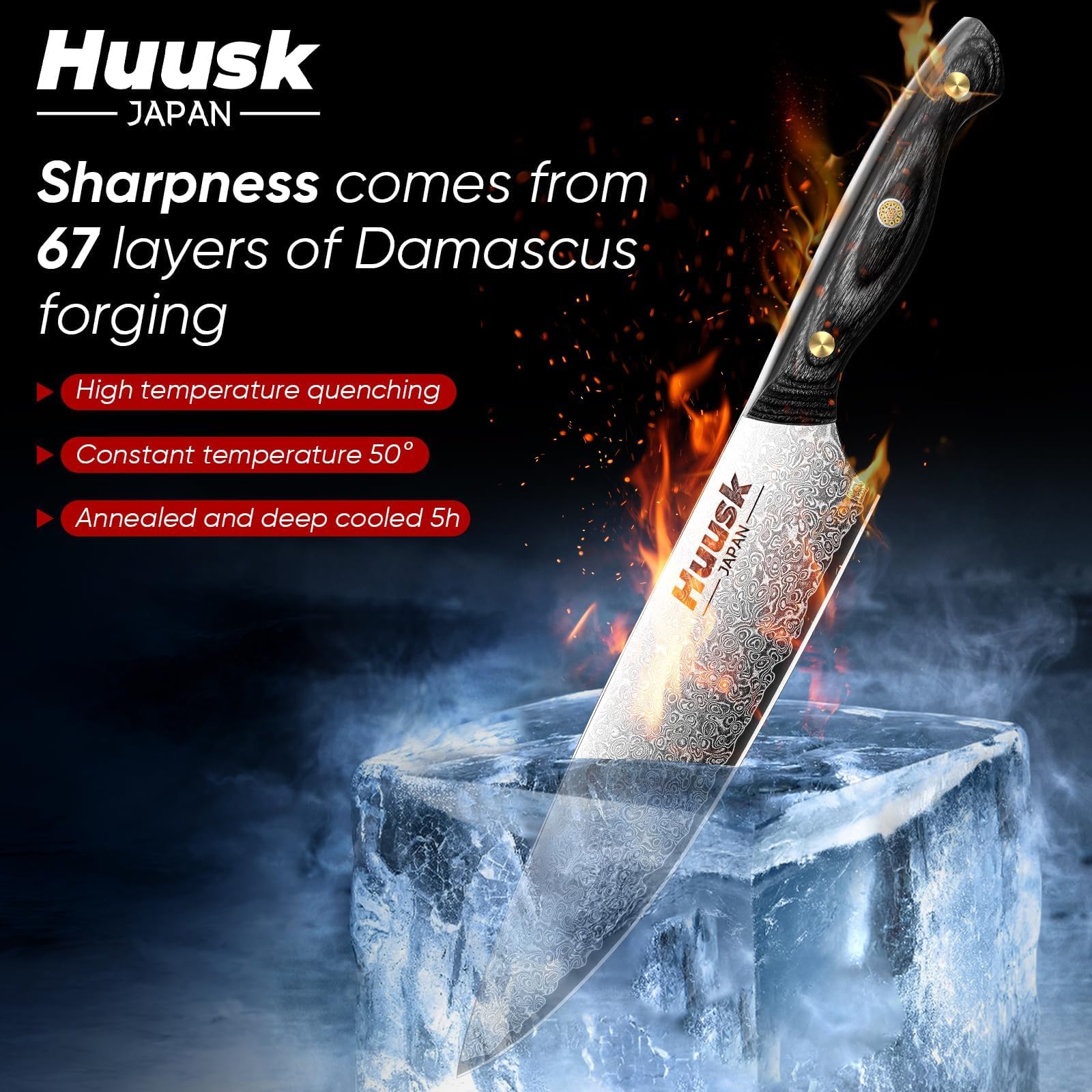 Navajas Huusk santoku VG10 con filo duradero para verduras y carnes.