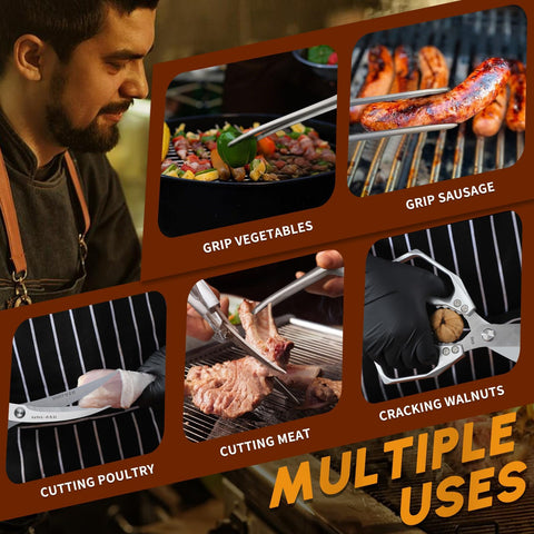 HUUSK pinzas de barbacoa de acero inoxidable para voltear carne con agarre seguro