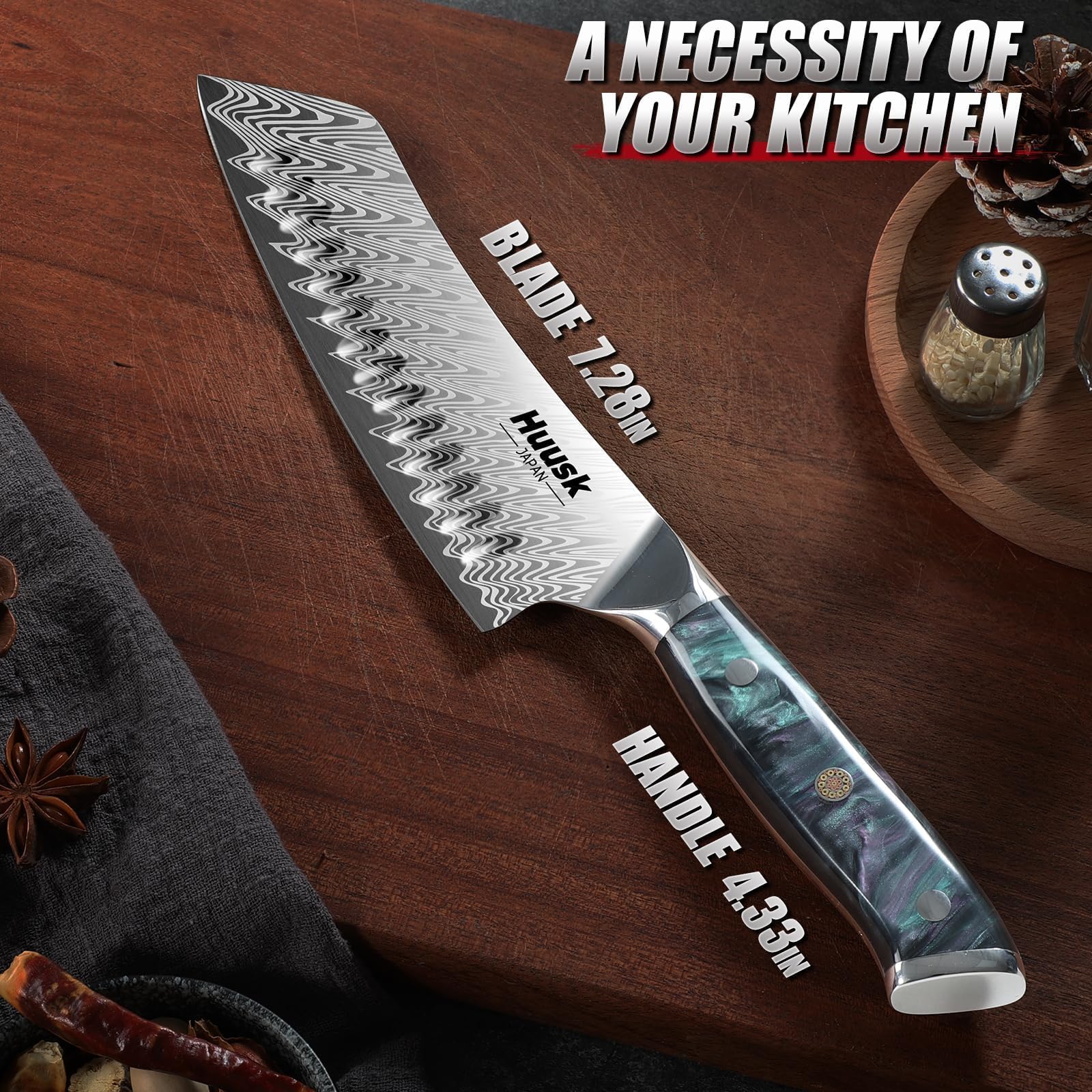 Huusk Santoku 7 pulgadas, caja regalo elegante para Navidad.