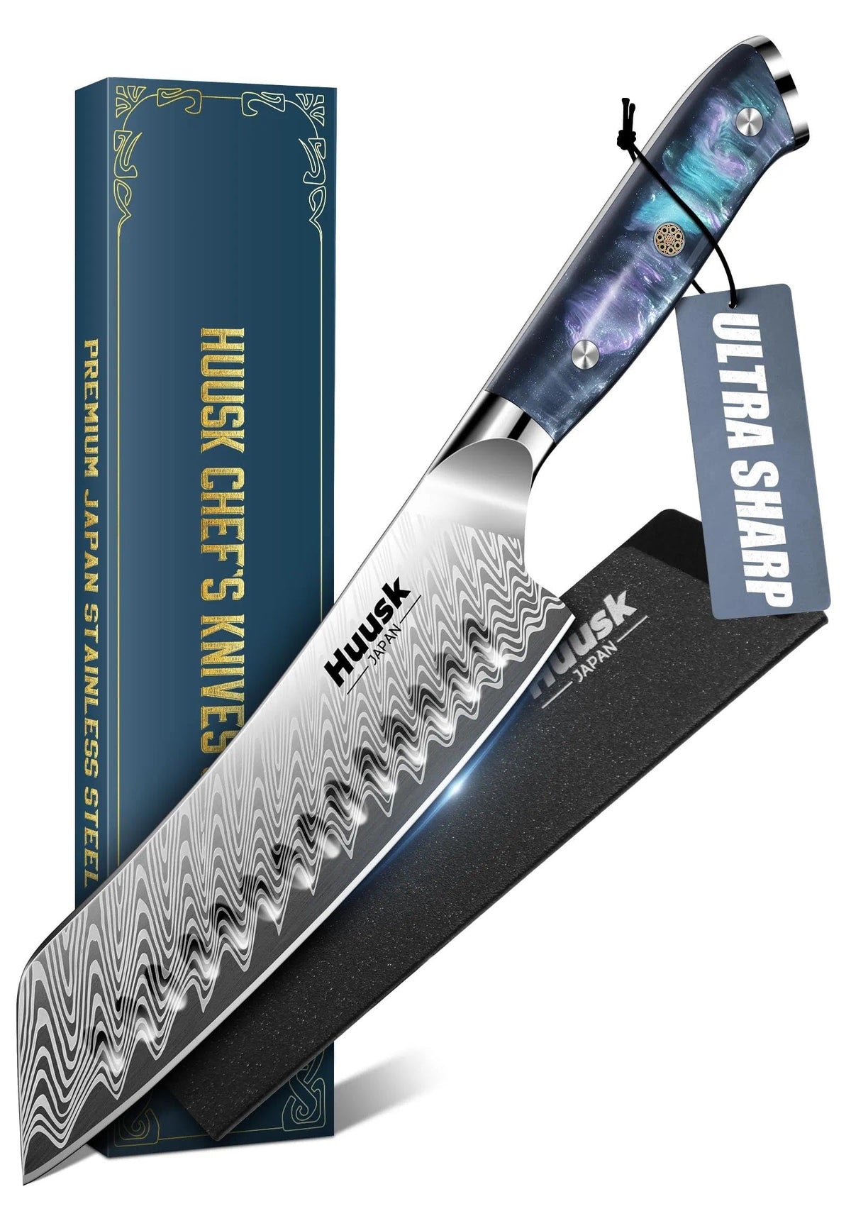 Huusk Santoku 7 pulgadas, hoja afilada para cortes precisos en verduras.