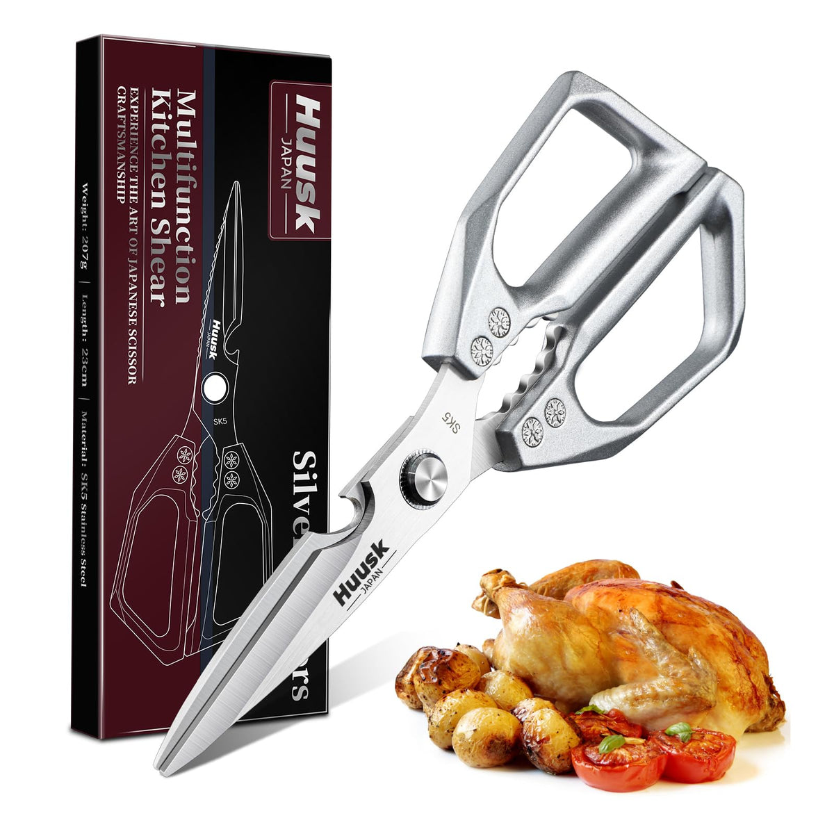 Tijeras de cocina Huusk con corte preciso para pollo y hierbas.