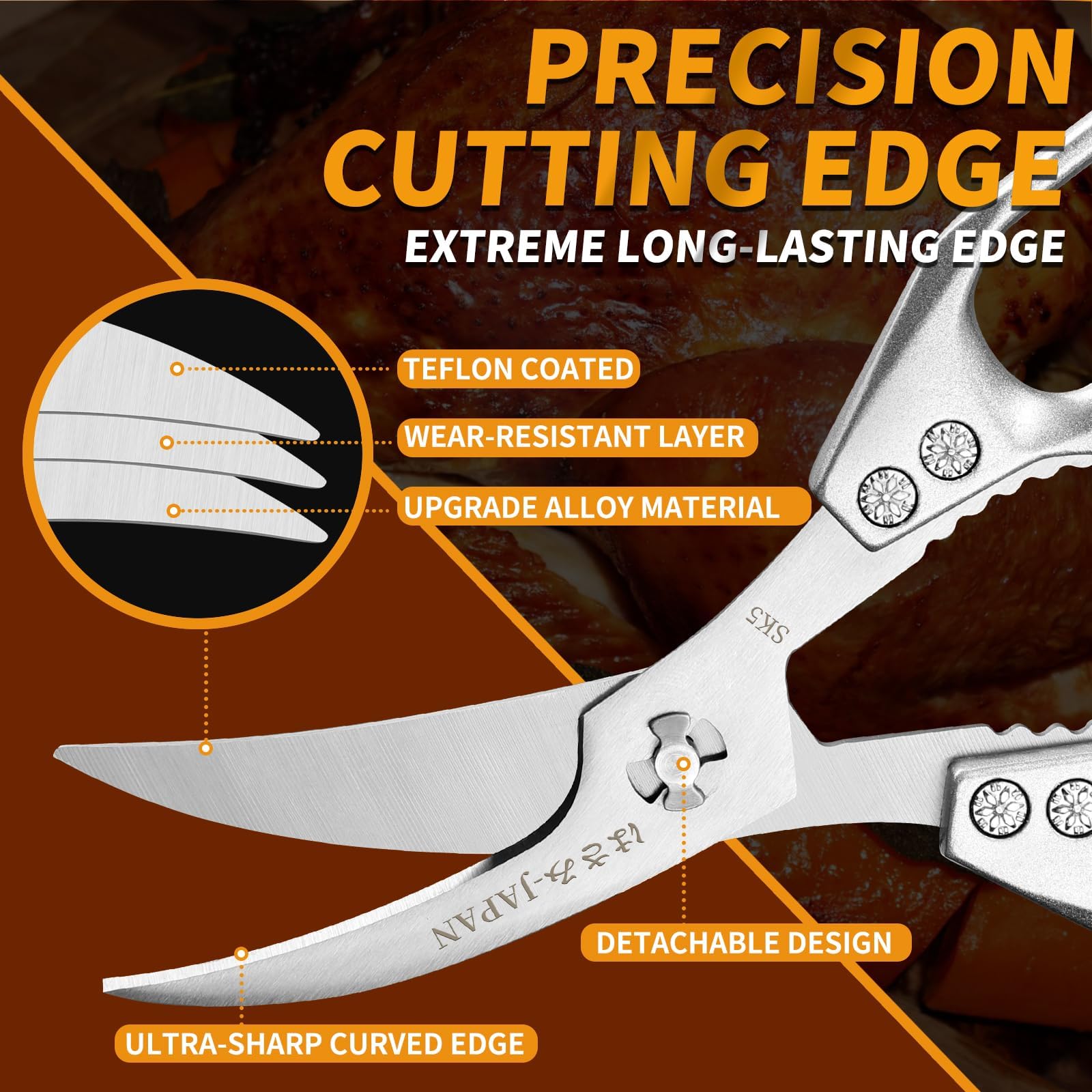 Huusk tijeras para mariscos con filo estilo japonés para cortes limpios.