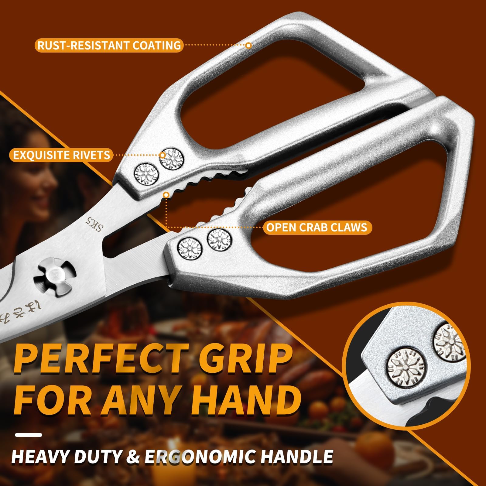 Huusk tijeras para mariscos fáciles de limpiar, desmontables para limpieza rápida.