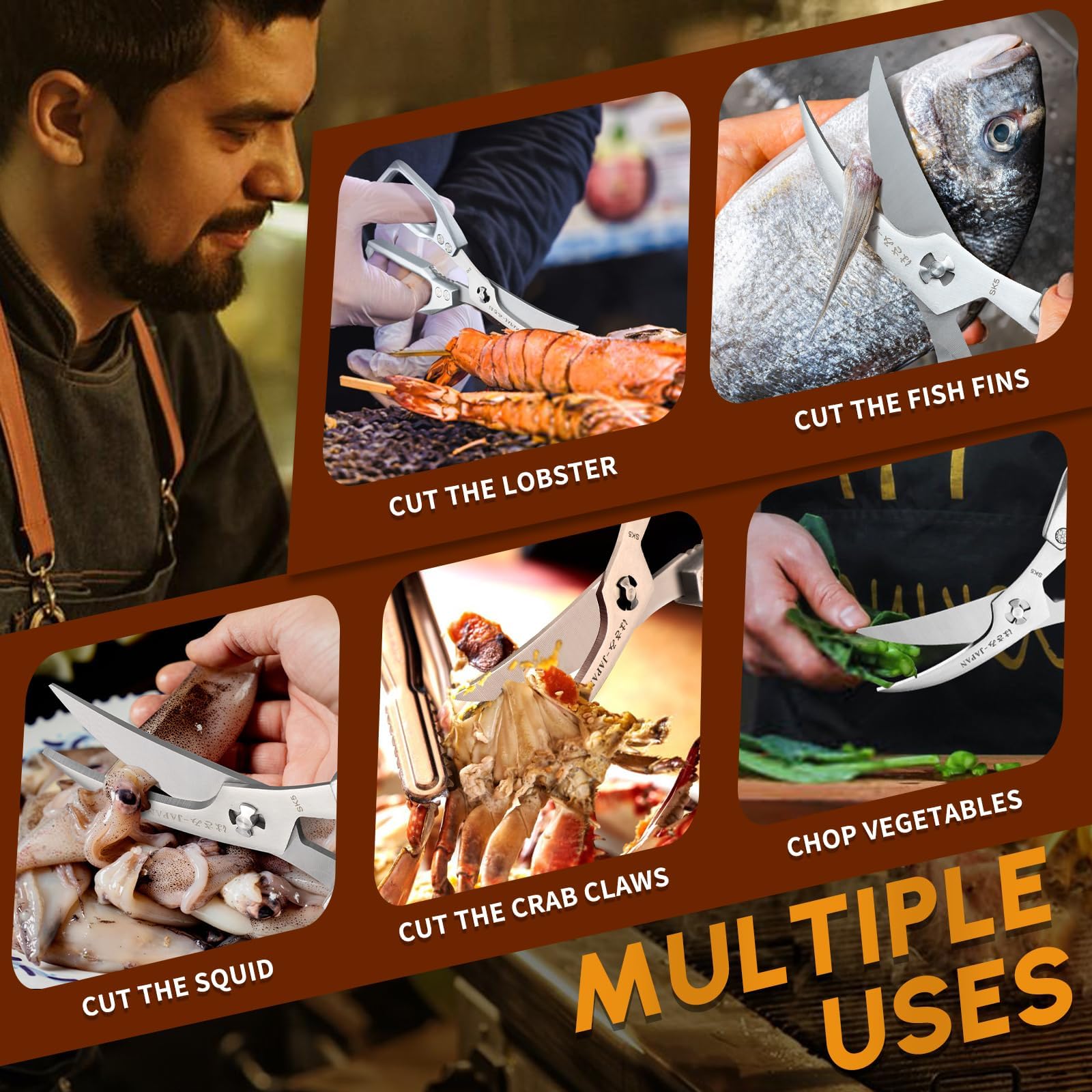 Huusk tijeras para mariscos multifuncionales útiles para hierbas y aves.