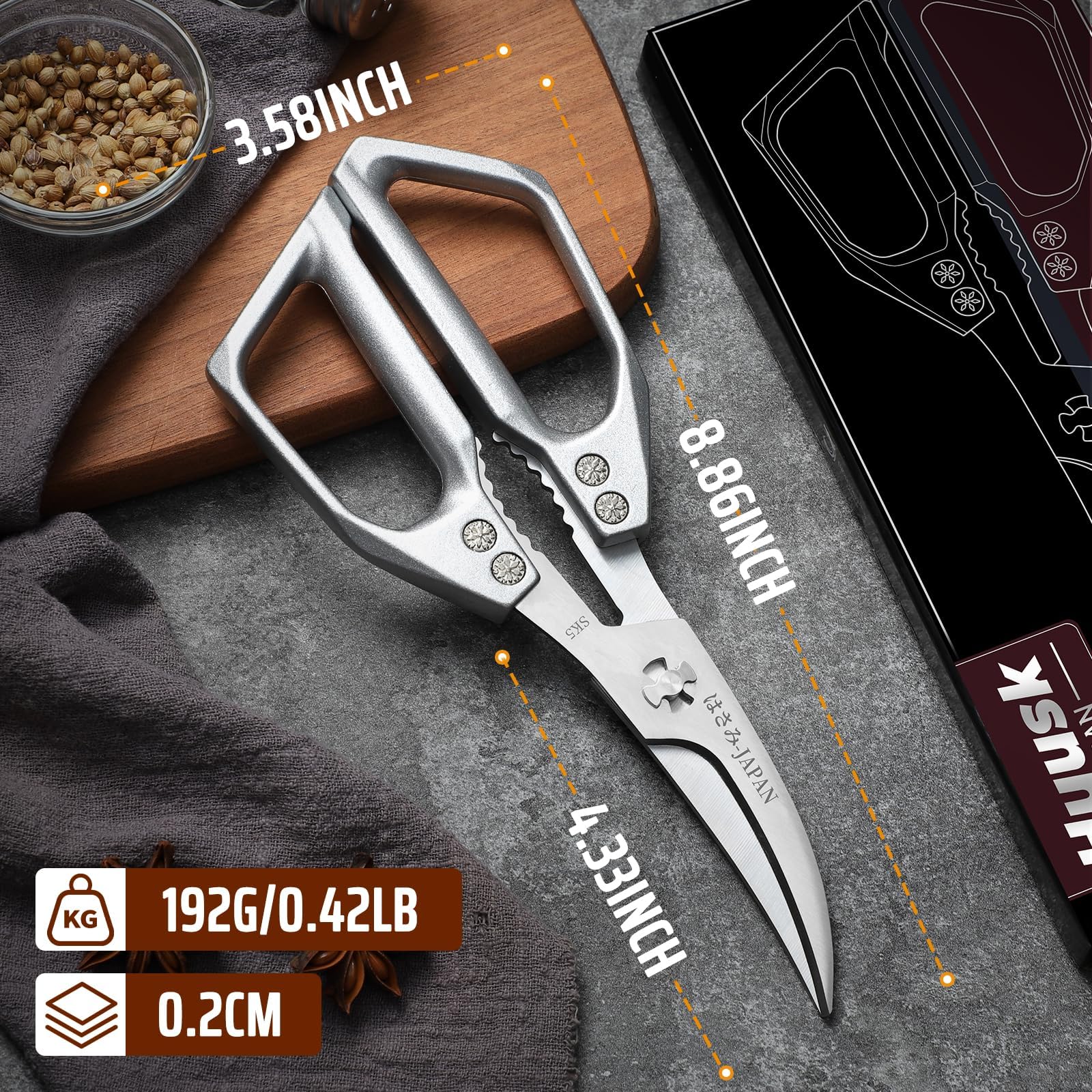 Huusk tijeras para mariscos para crustáceos, control y precisión al abrir.