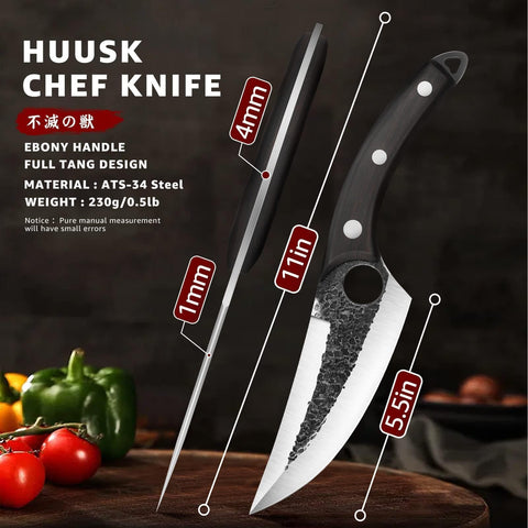 Huusk Viking navaja, acero alto carbono que ofrece durabilidad y filo estable.