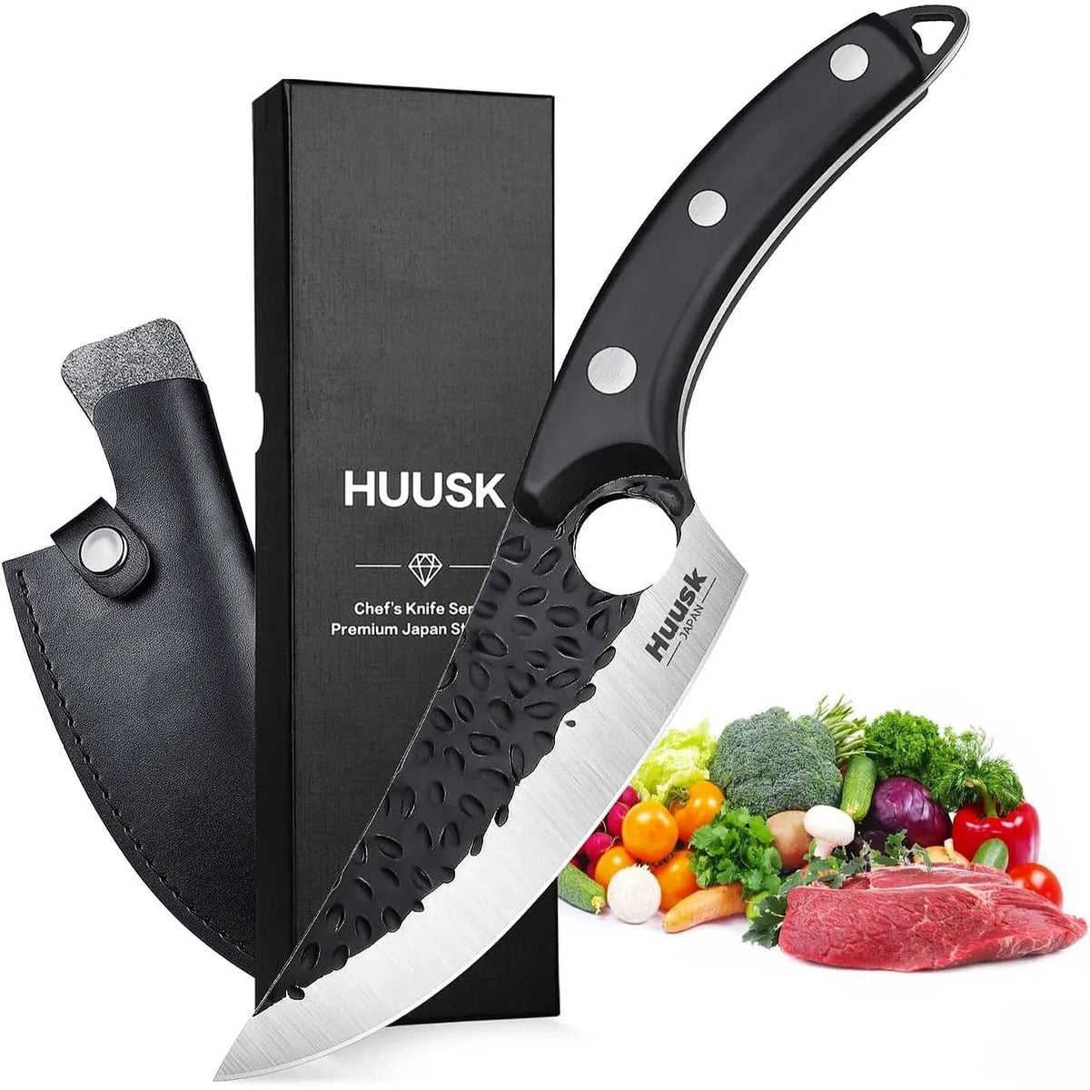 Cuchillo Huusk Vikingo con hoja forjada y filo afilado para despiece preciso.